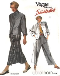 1738 VOGUE CAROL HORN JACKET, LONG SKIRT, OVERLAY, FLARE PANTS PATTERN 12 UNCUT